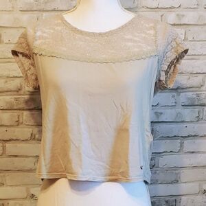 Hollister Cropped shirt with lace neckline - Size Small